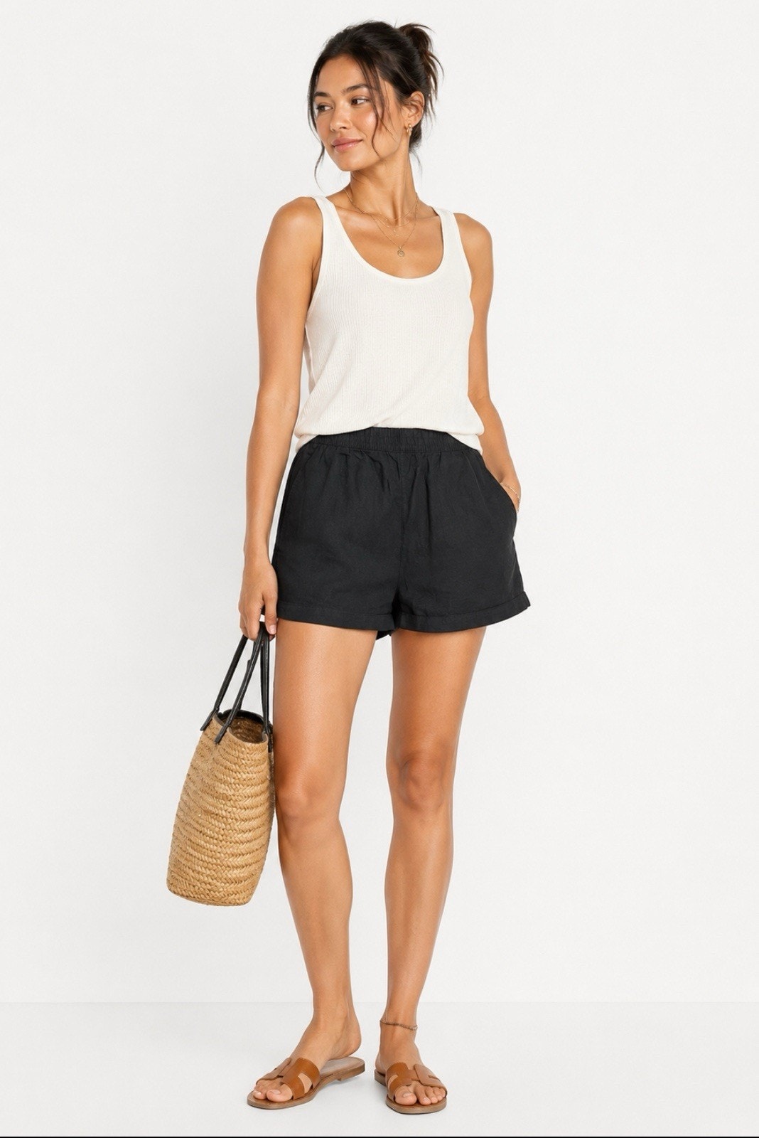 Nwt Coastal Beachy Minimalist Old Navy Loose Fit Linen Shorts Size Xl Black